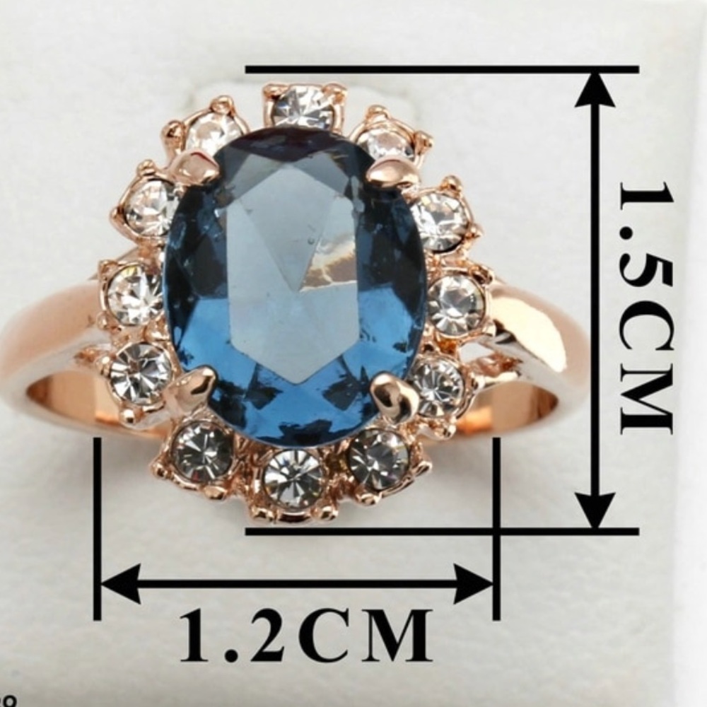 Ring 18k Top Quality Rose Gold Color Blue - Picture 3 of 3